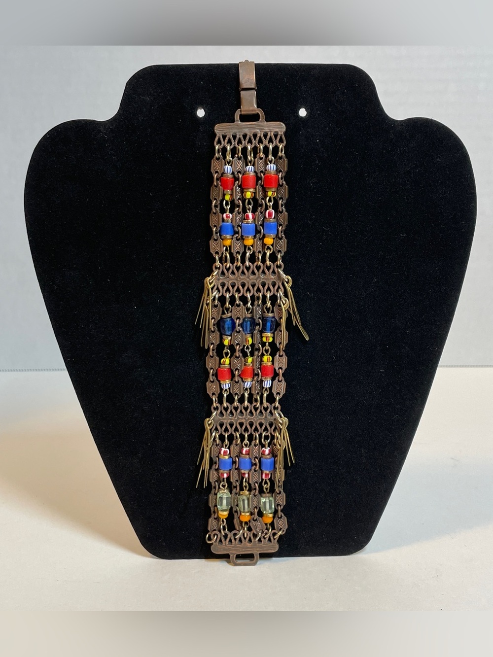 African Egyptian  Style Boho Beaded Copper Chain Brass Paddles Dangle Bracelet